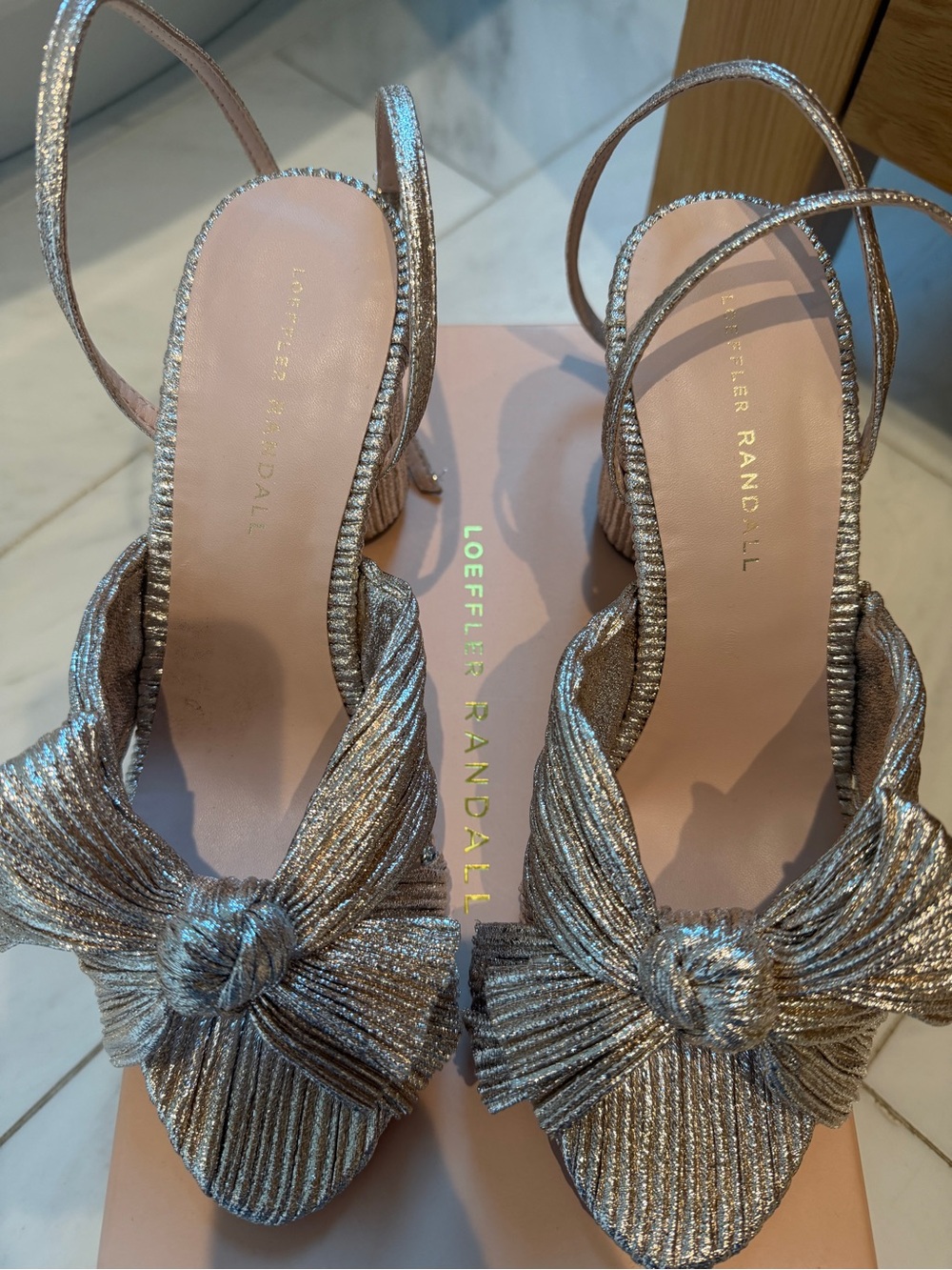 Loeffler Randall Silver Knotted Slingback Heels